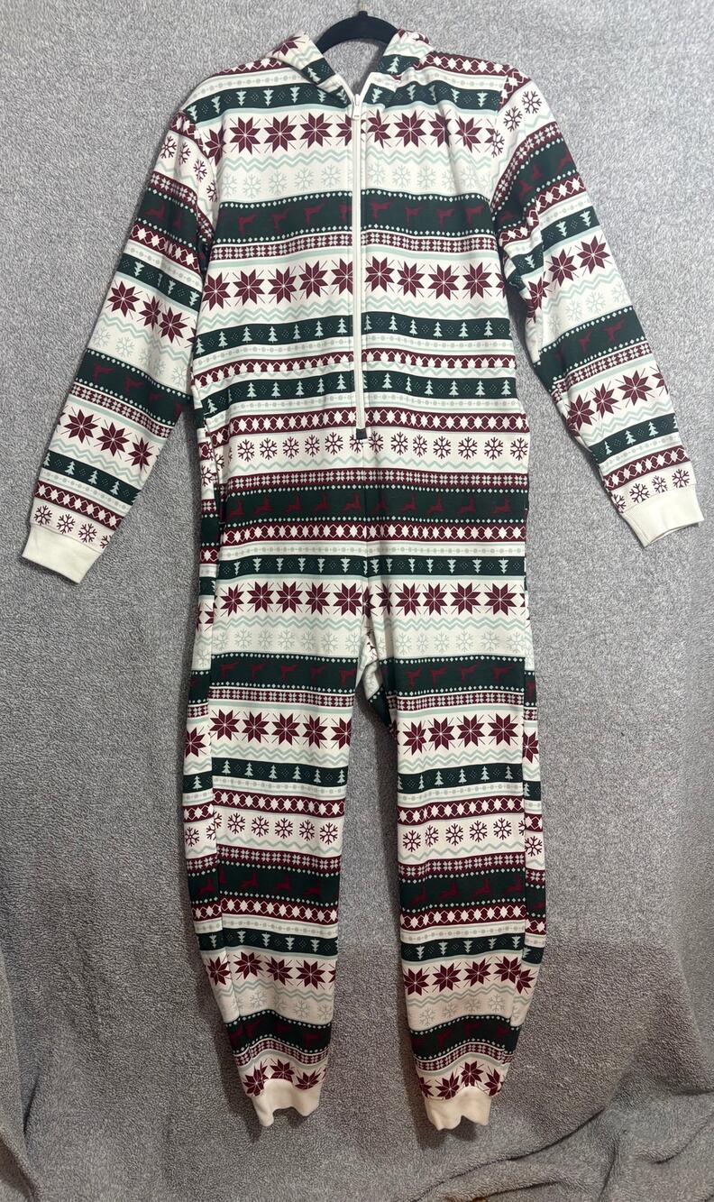 Fabletics XS Holiday Fair Isle Cozy Fleece Jumpsuit NWOT
